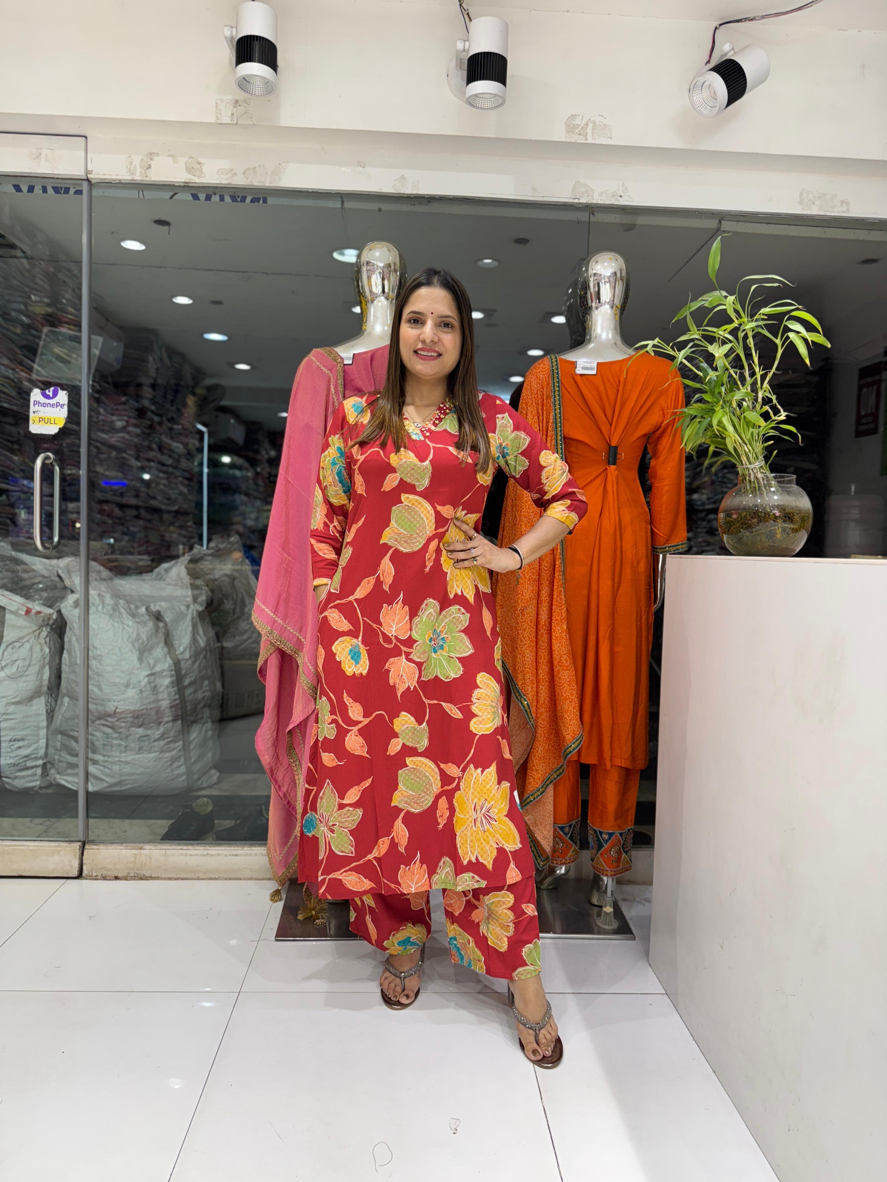 German Rayon Red 2pc Suit