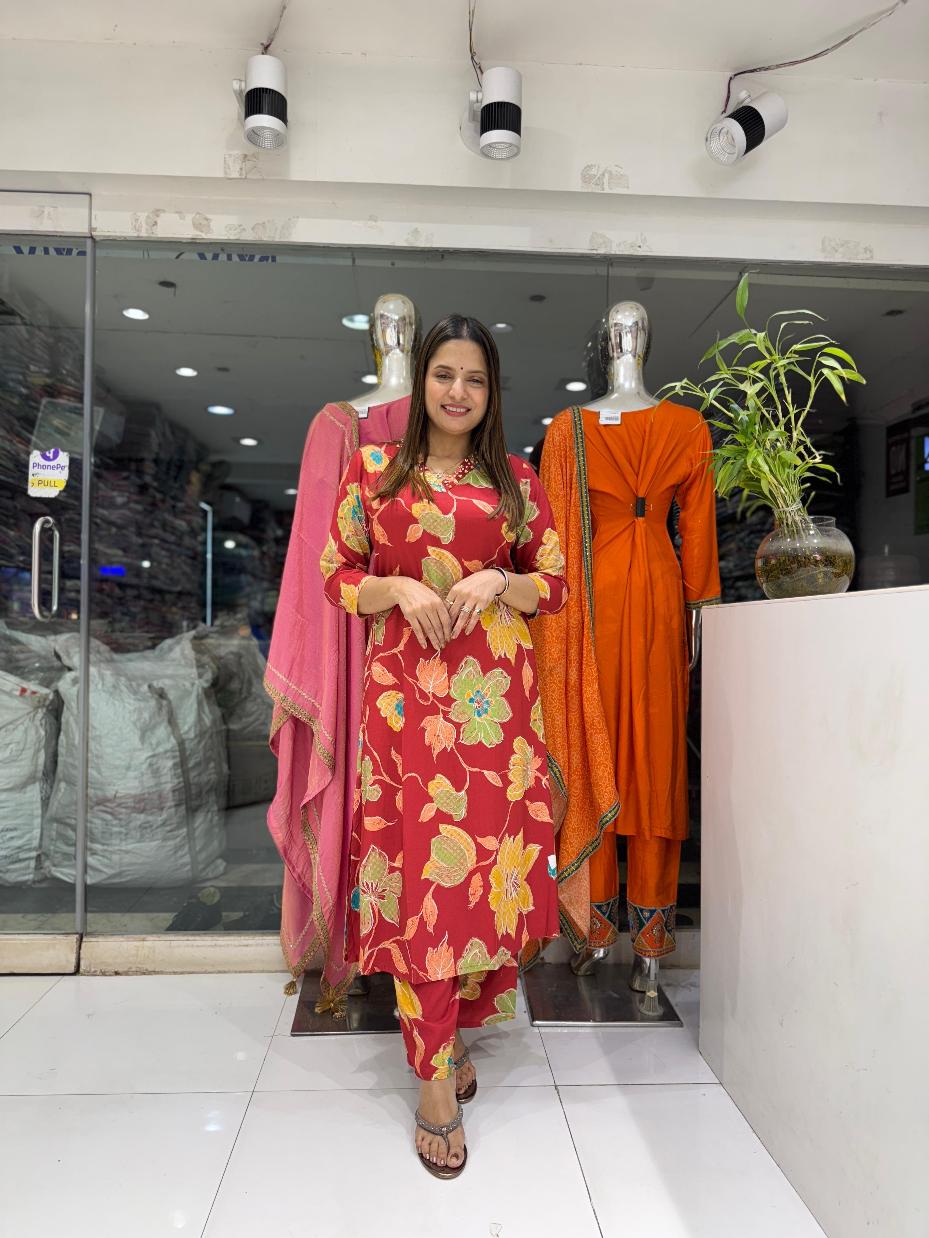 German Rayon Red 2pc Suit