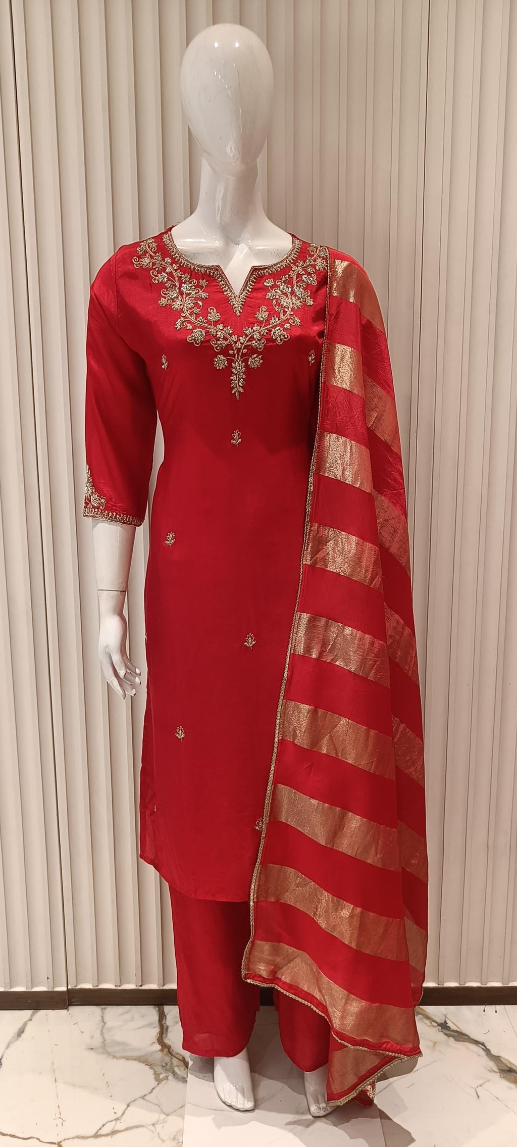 Dola Silk Red 3pc Suit