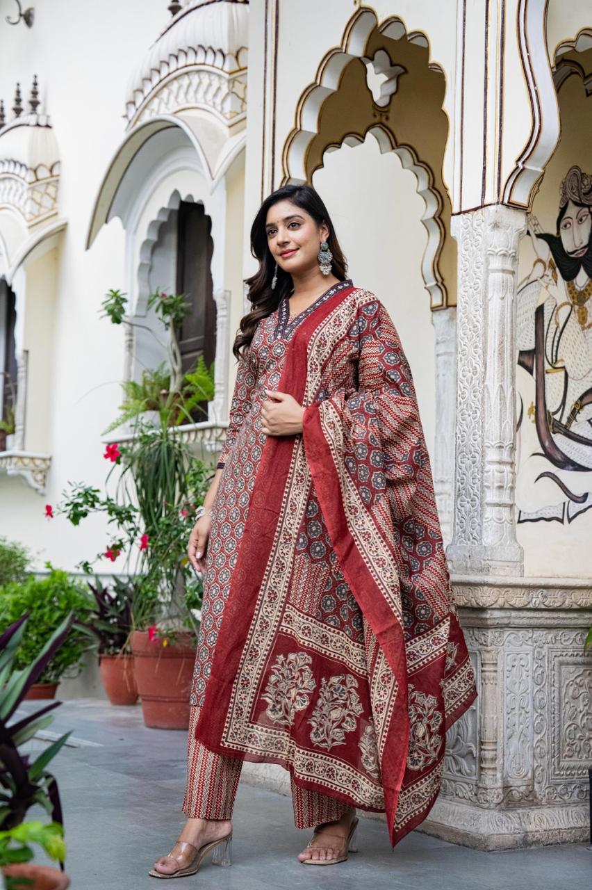 Cotton Maroon 3pc Set