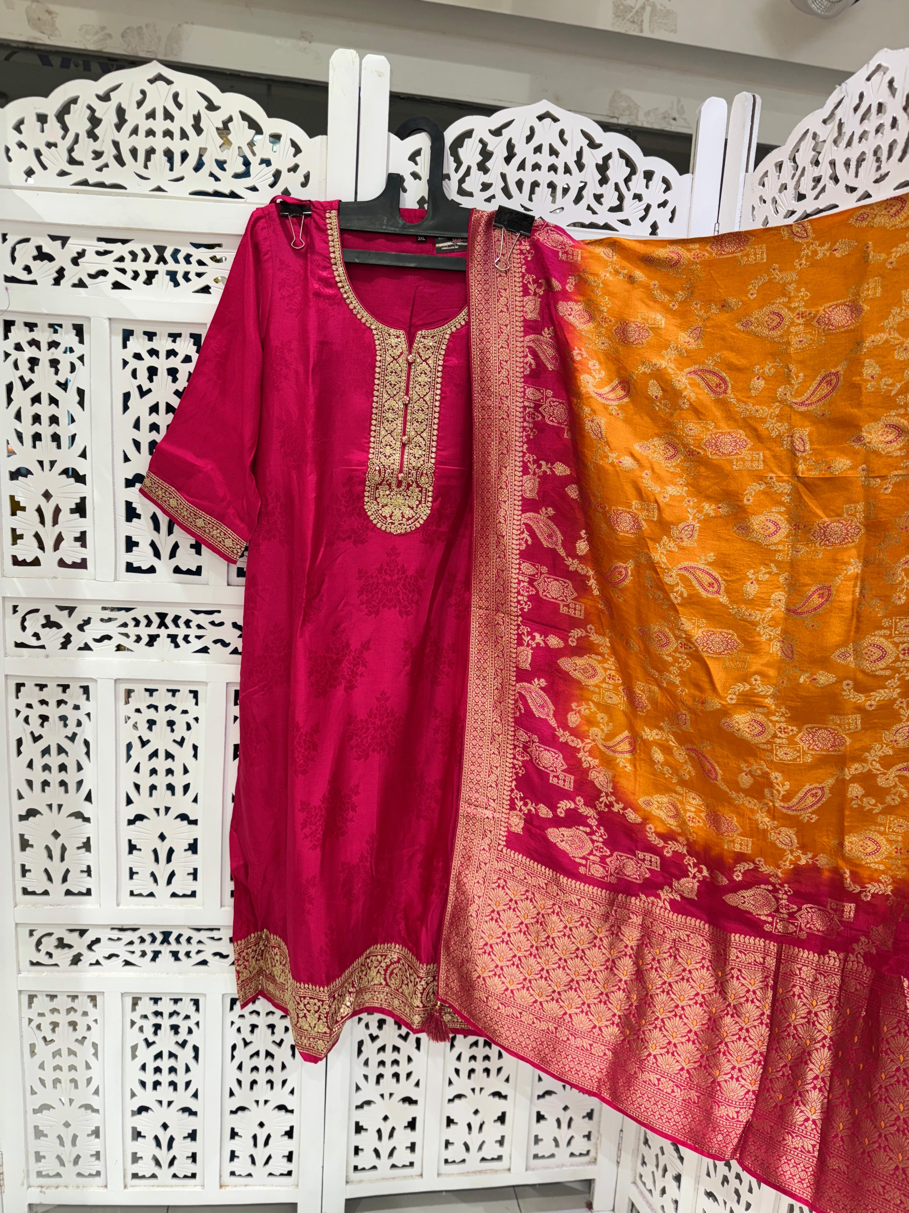 Kanjiwaram Banarasi Pink 3pc Suit