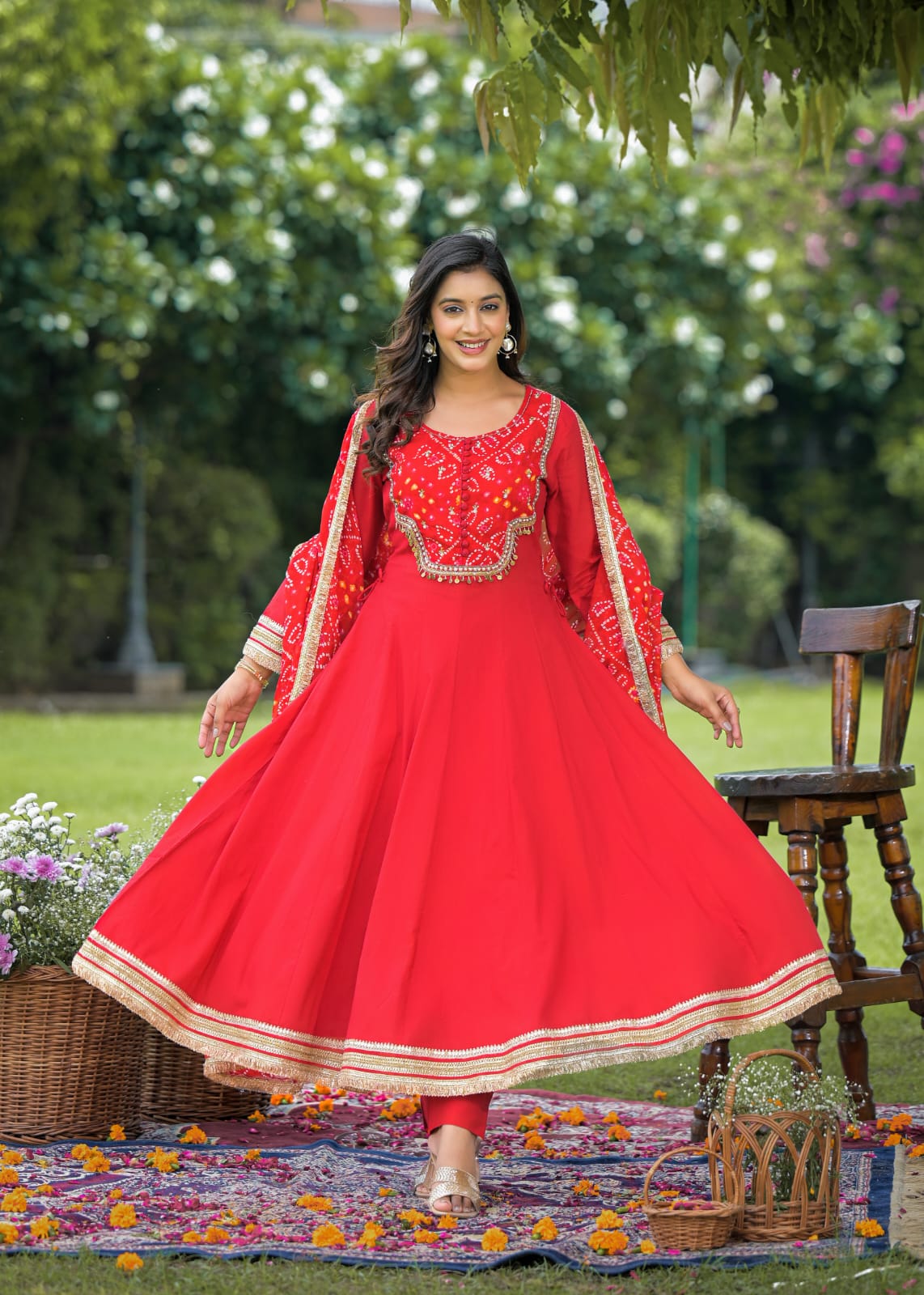 Cotton Georgette Red 3pc Set