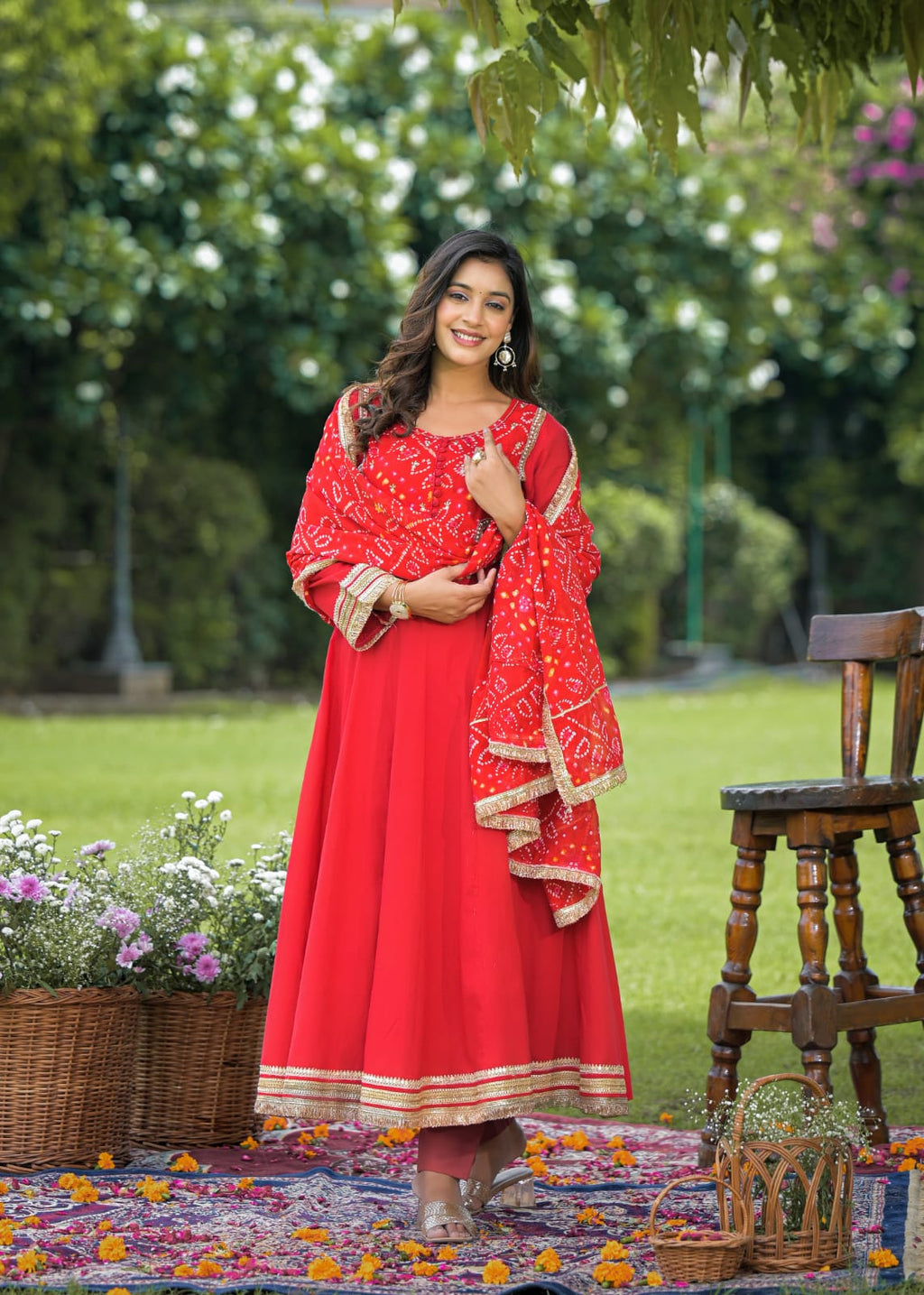 Cotton Georgette Red 3pc Set