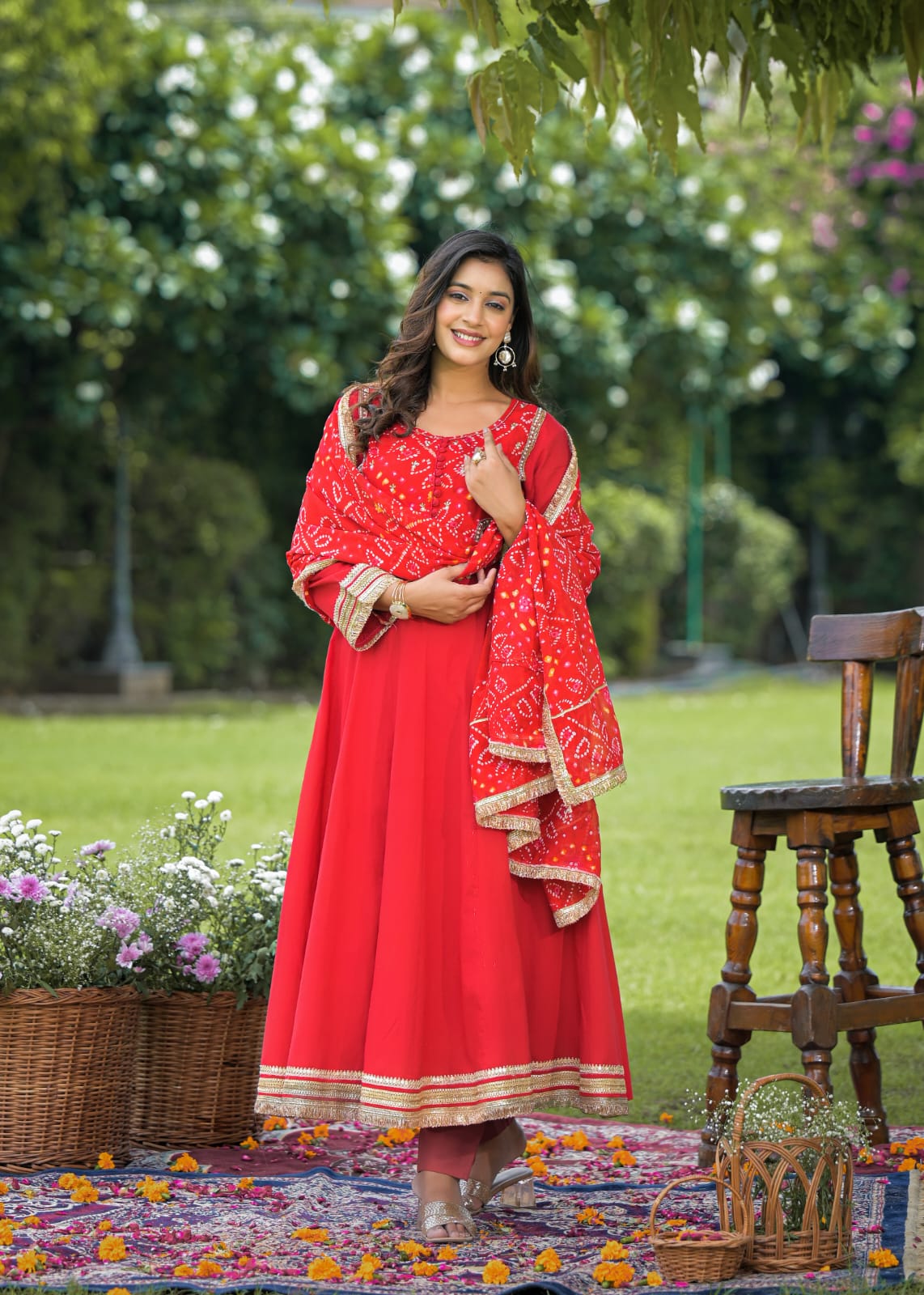 Cotton Georgette Red 3pc Set