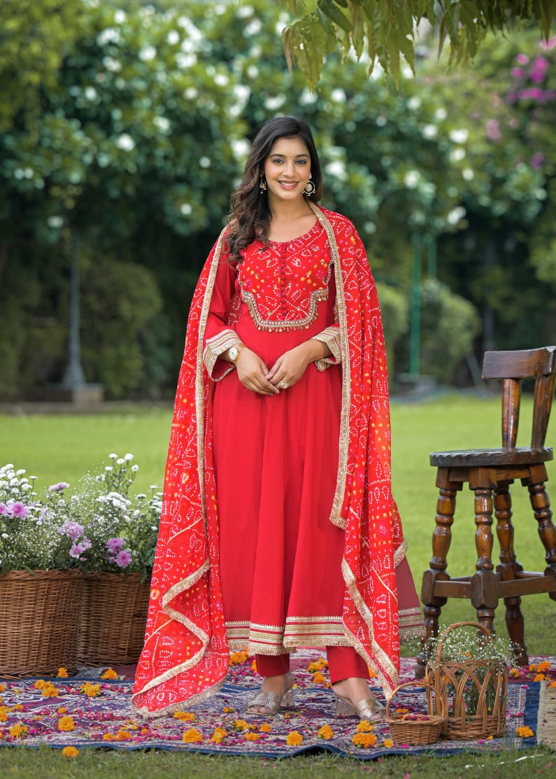 Cotton Georgette Red 3pc Set