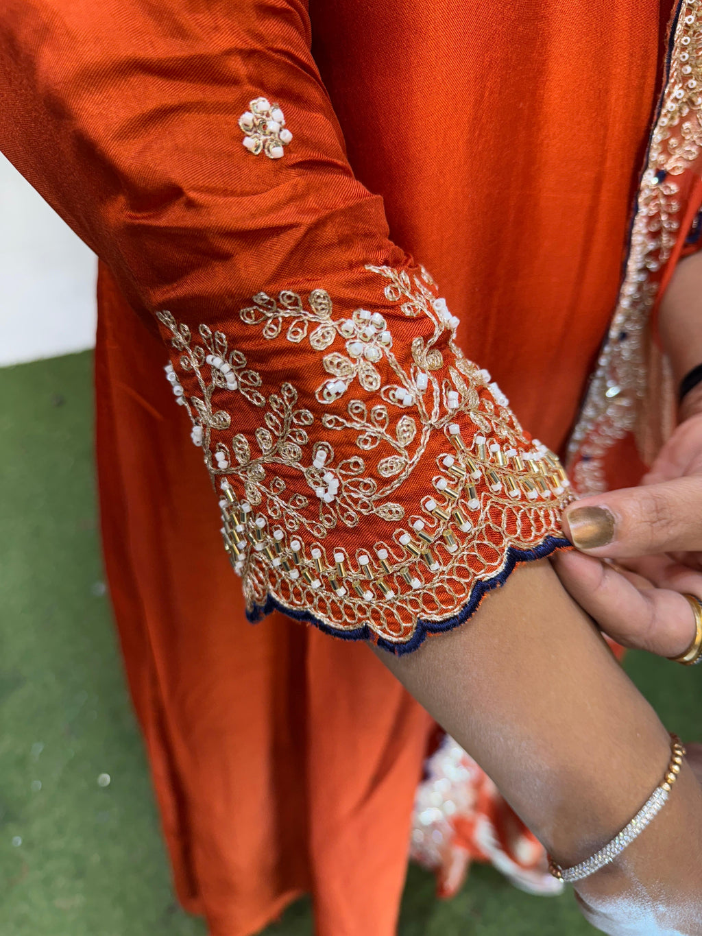 Russian Silk Angrakha Orange 3pc Set