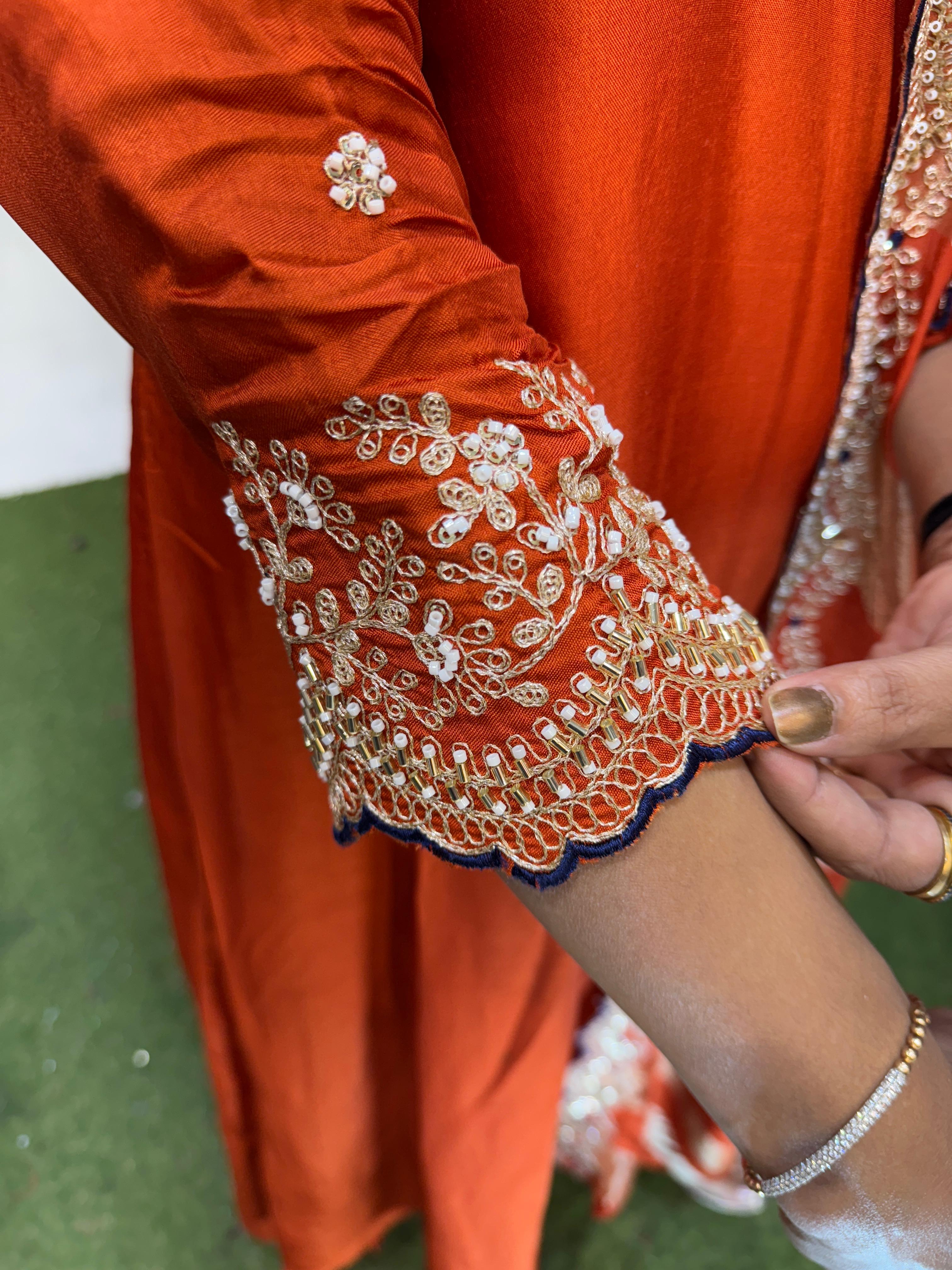 Russian Silk Angrakha Orange 3pc Set