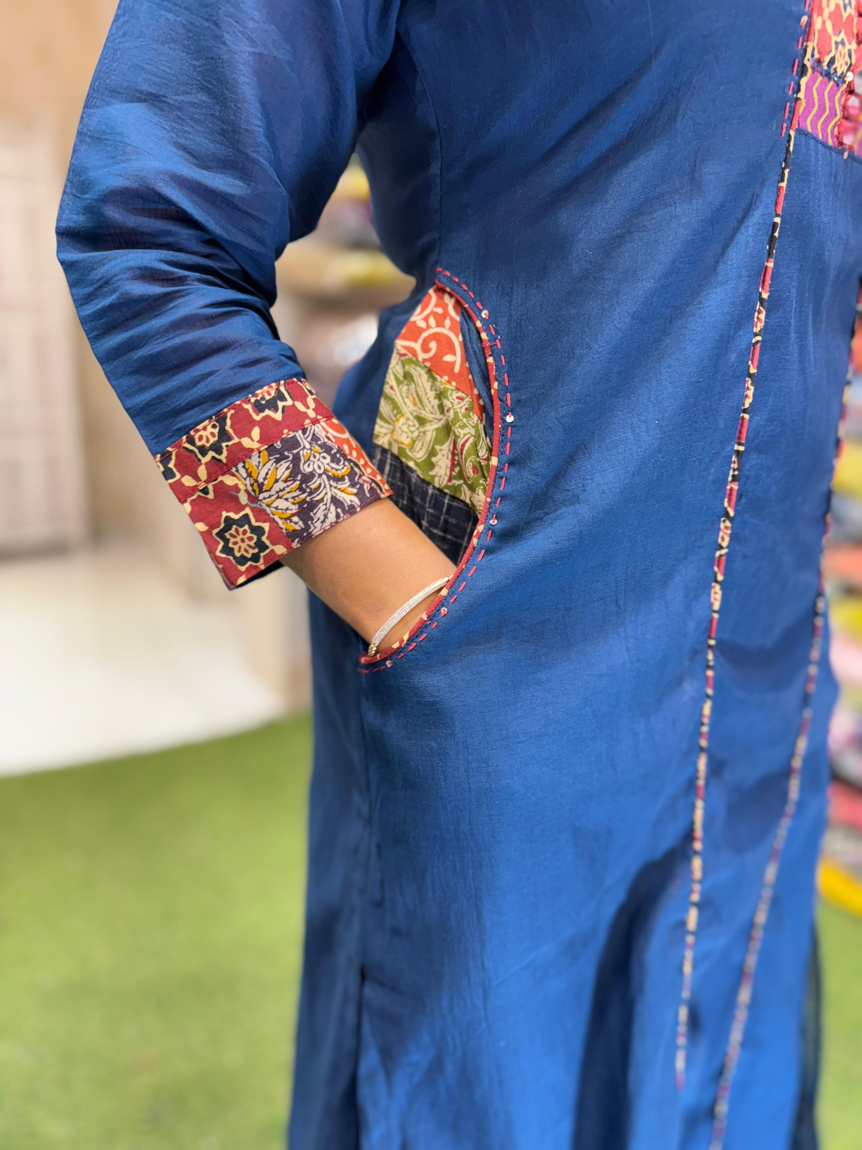 Mull Chanderi Blue 3pc Set