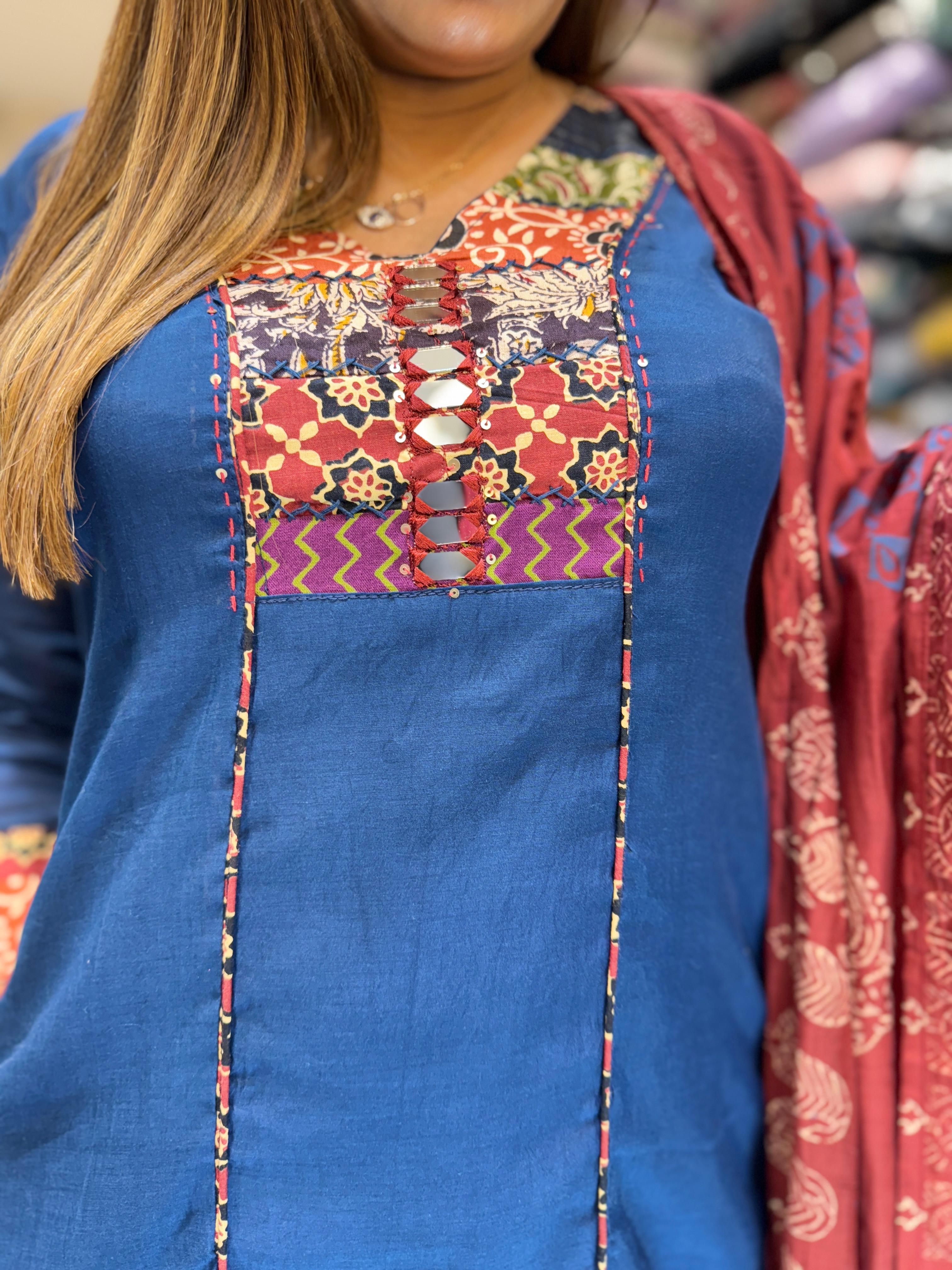 Mull Chanderi Blue 3pc Set