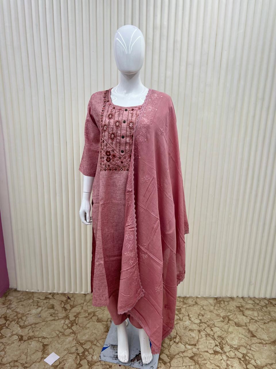 Linen Cotton Pink 3pc Set