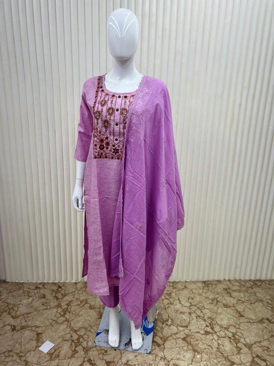 Linen Cotton Purple 3pc Set