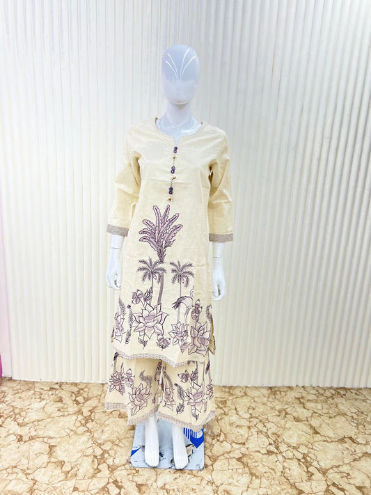 Pure Flex Cotton Floral Print 2pc Cordset White Color