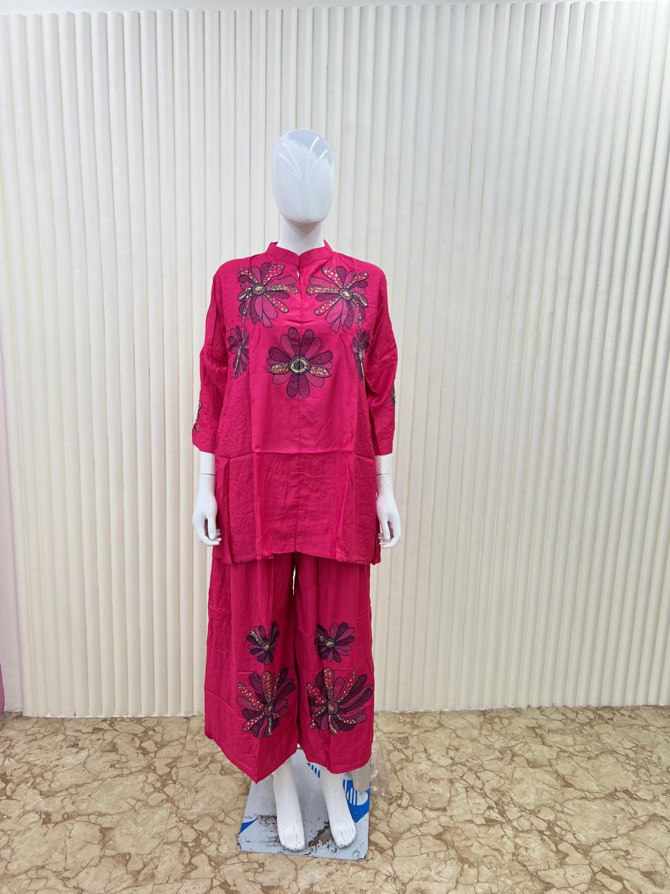 Pure Muslin Handwork 2pc Set Pink Color