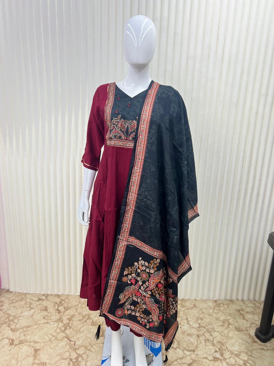 Cotton Silk Maroon 3pc Set