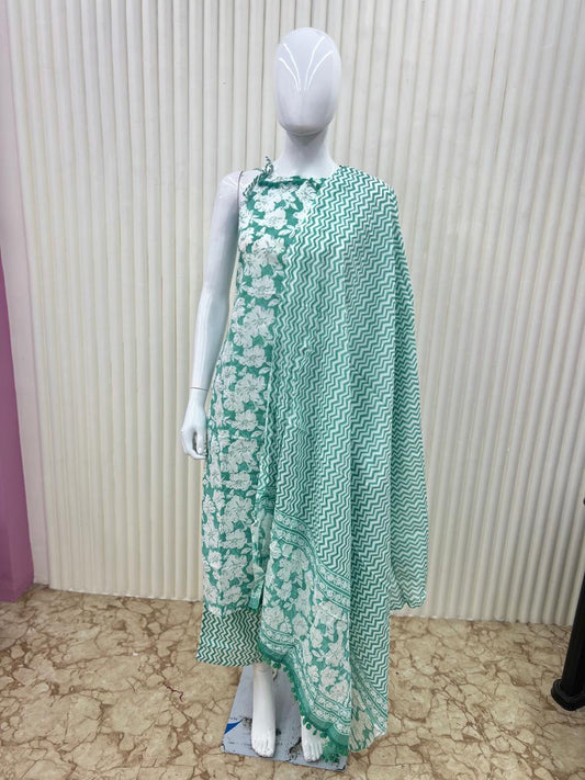 Halter Neck Cotton Palazzo set Ocean Green Color