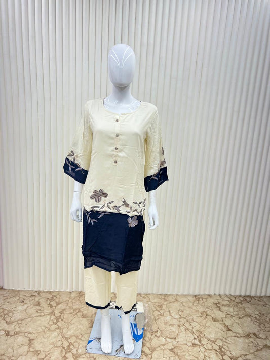 Pure Rayon Thread Work 2pc Cordset White Color