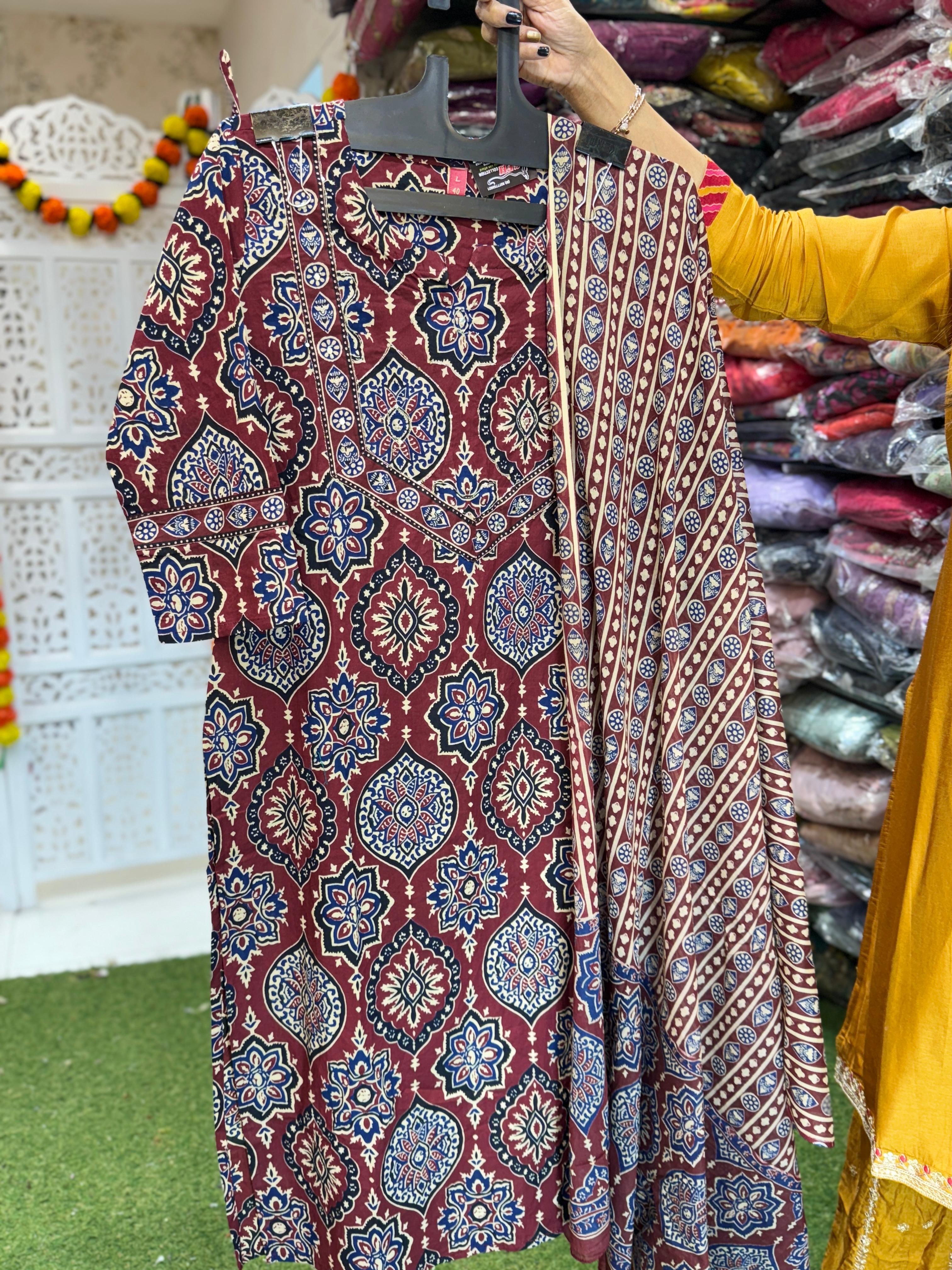 Cotton Maroon 3pc Set