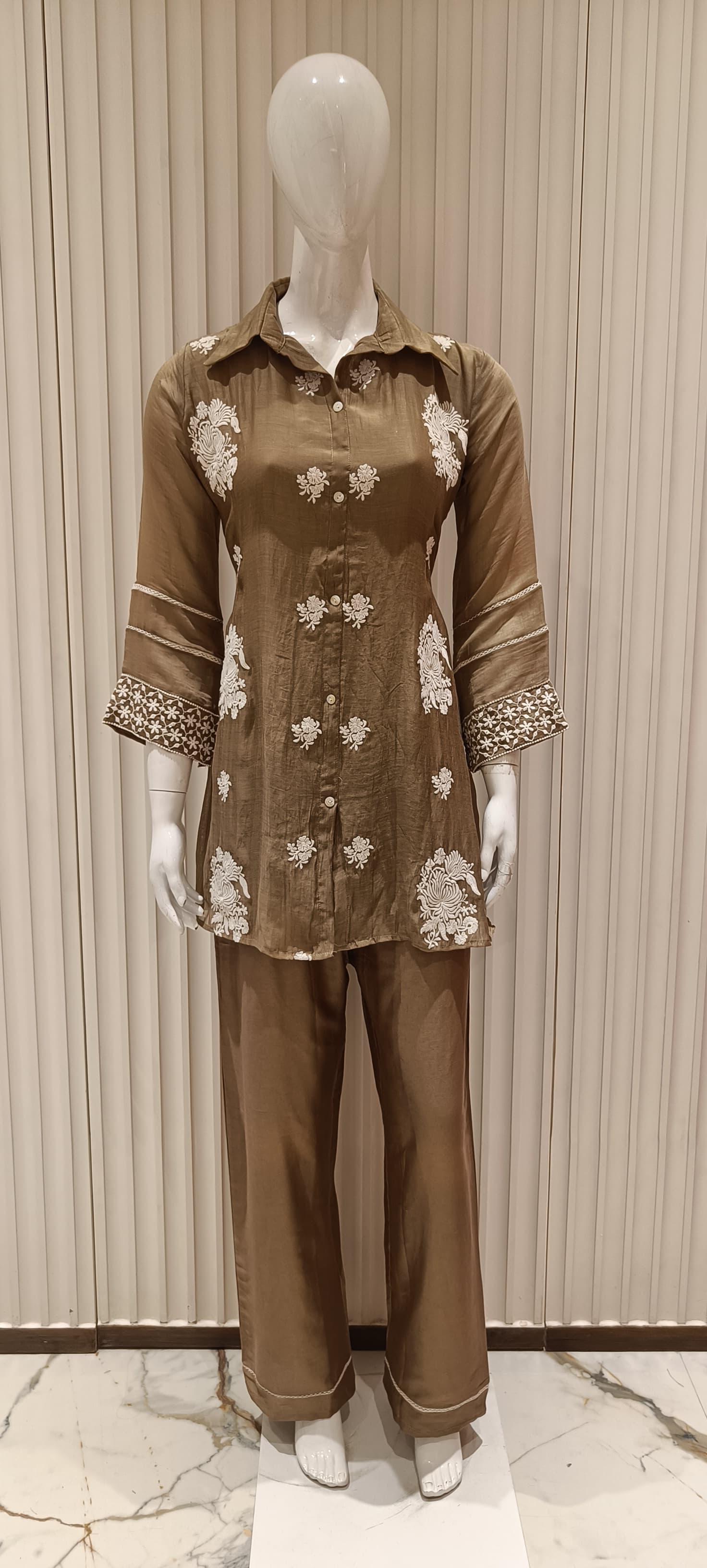 Banaras Mull Chanderi Khaki 2pc Set