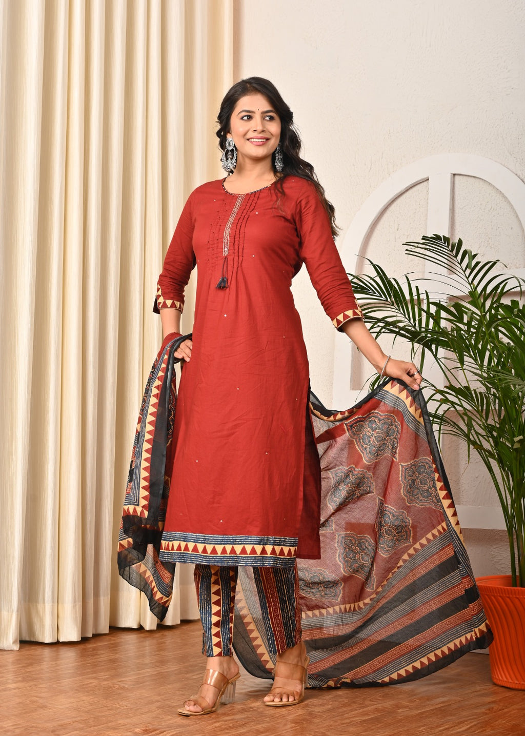 Cotton Maroon 3pc Set