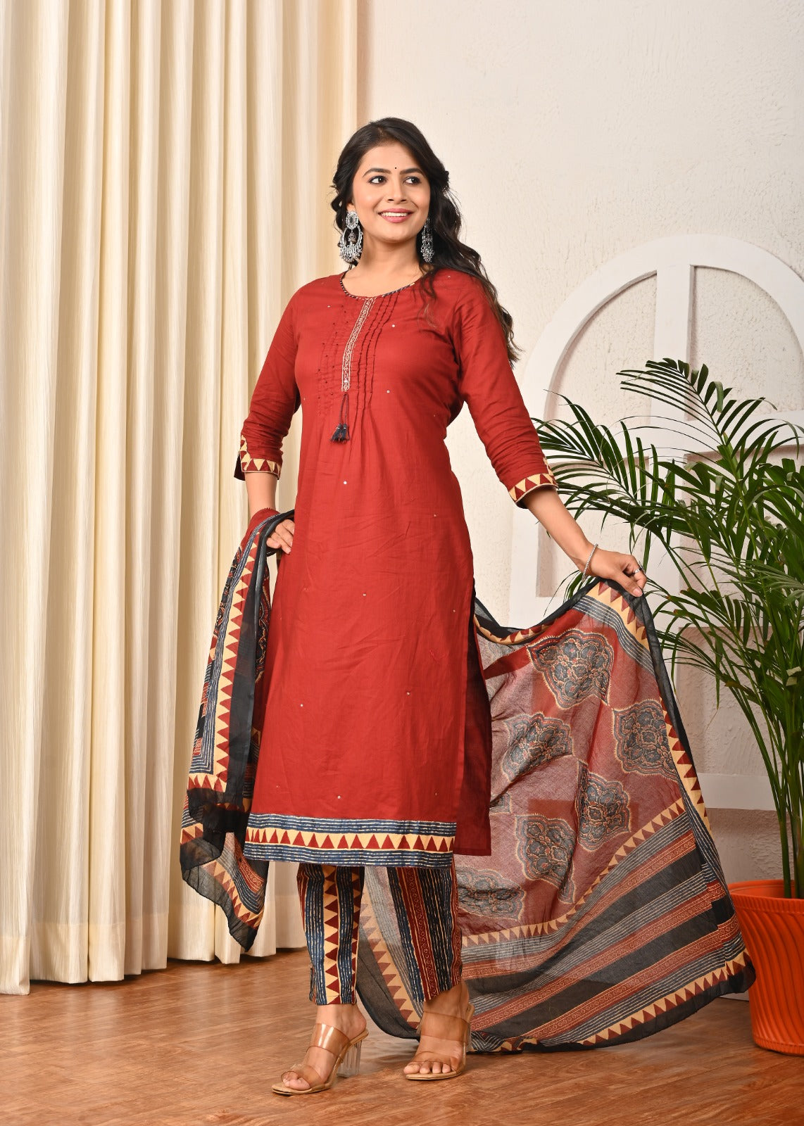 Cotton Maroon 3pc Set