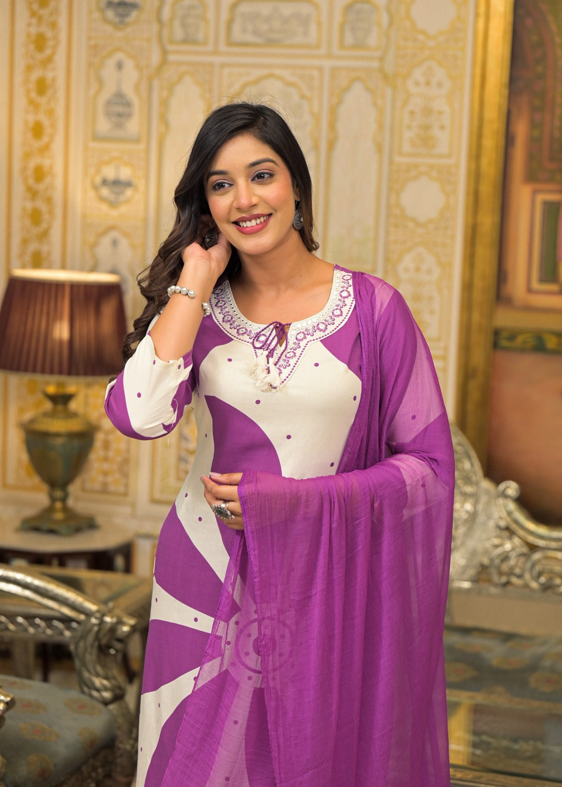 German Rayon White And Purple 3pc Set
