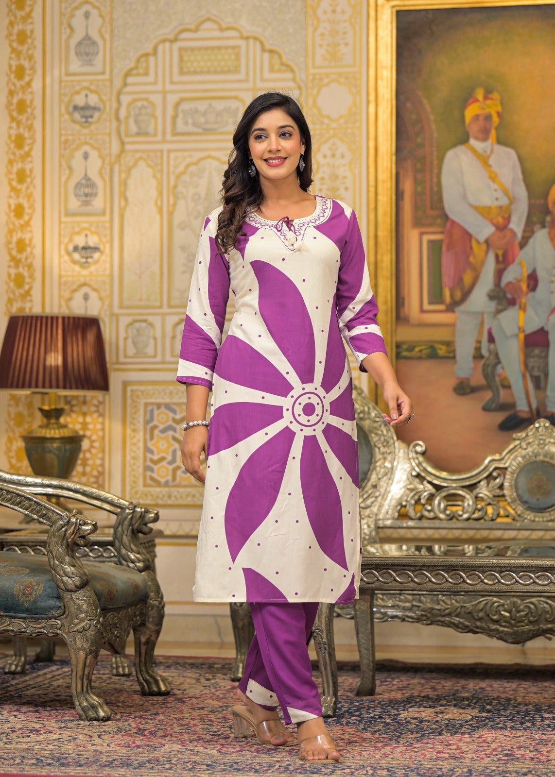 German Rayon White And Purple 3pc Set
