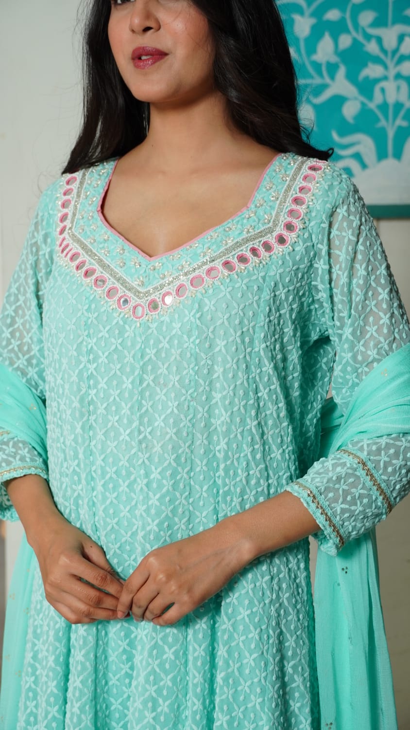 Pure Georgette Blue 3pc Set