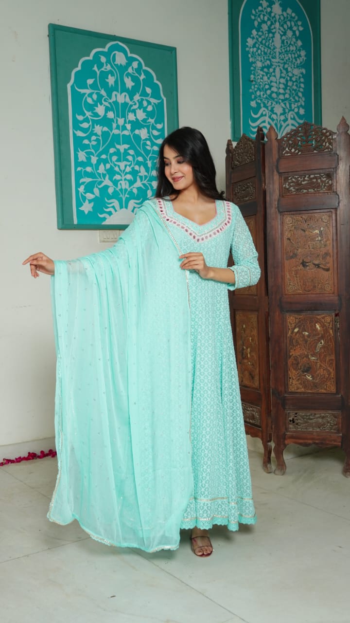 Pure Georgette Blue 3pc Set