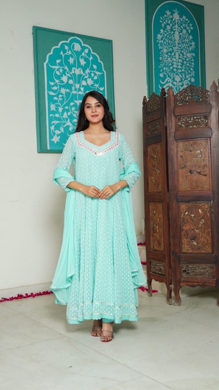 Pure Georgette Blue 3pc Set