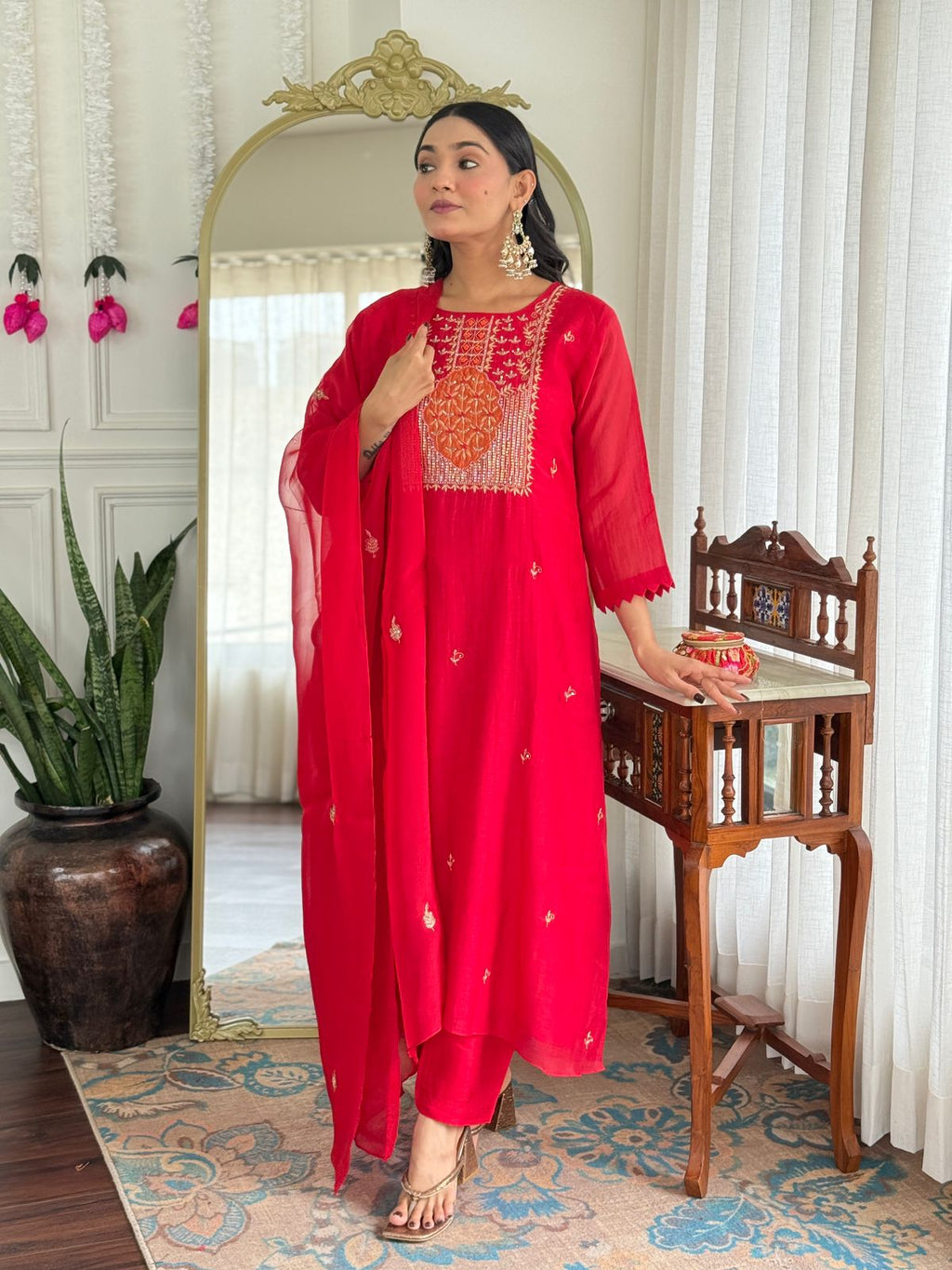 Banaras Mull Chanderi Red 3pc Set