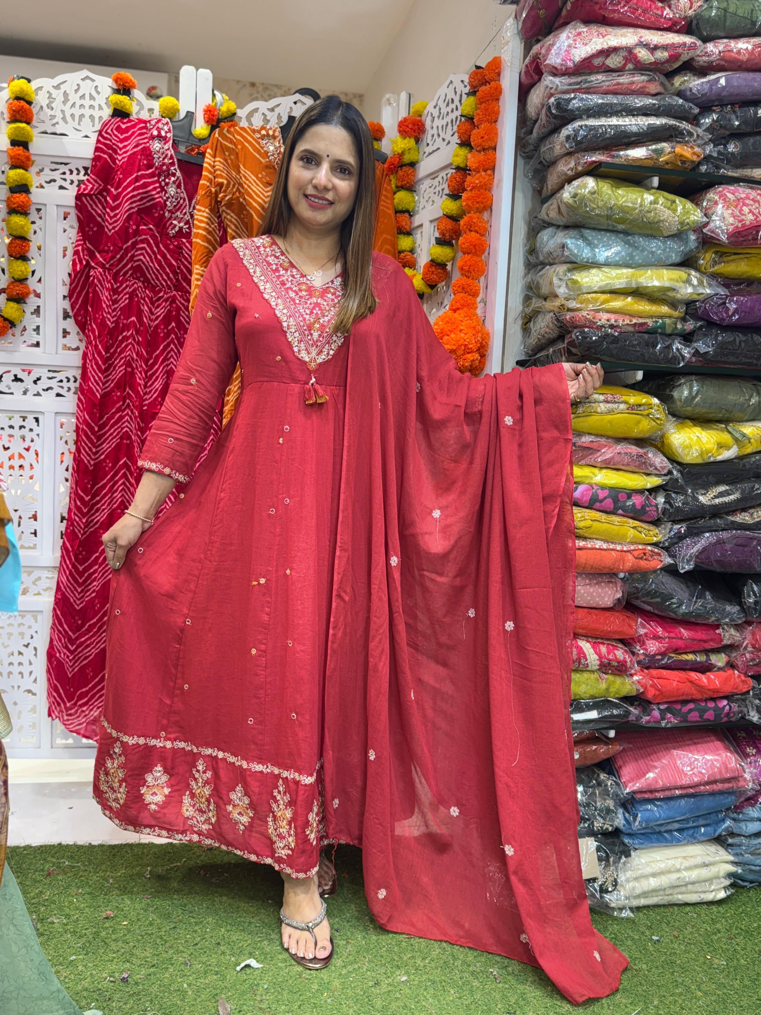 Mull Cotton Red 3pc Suit