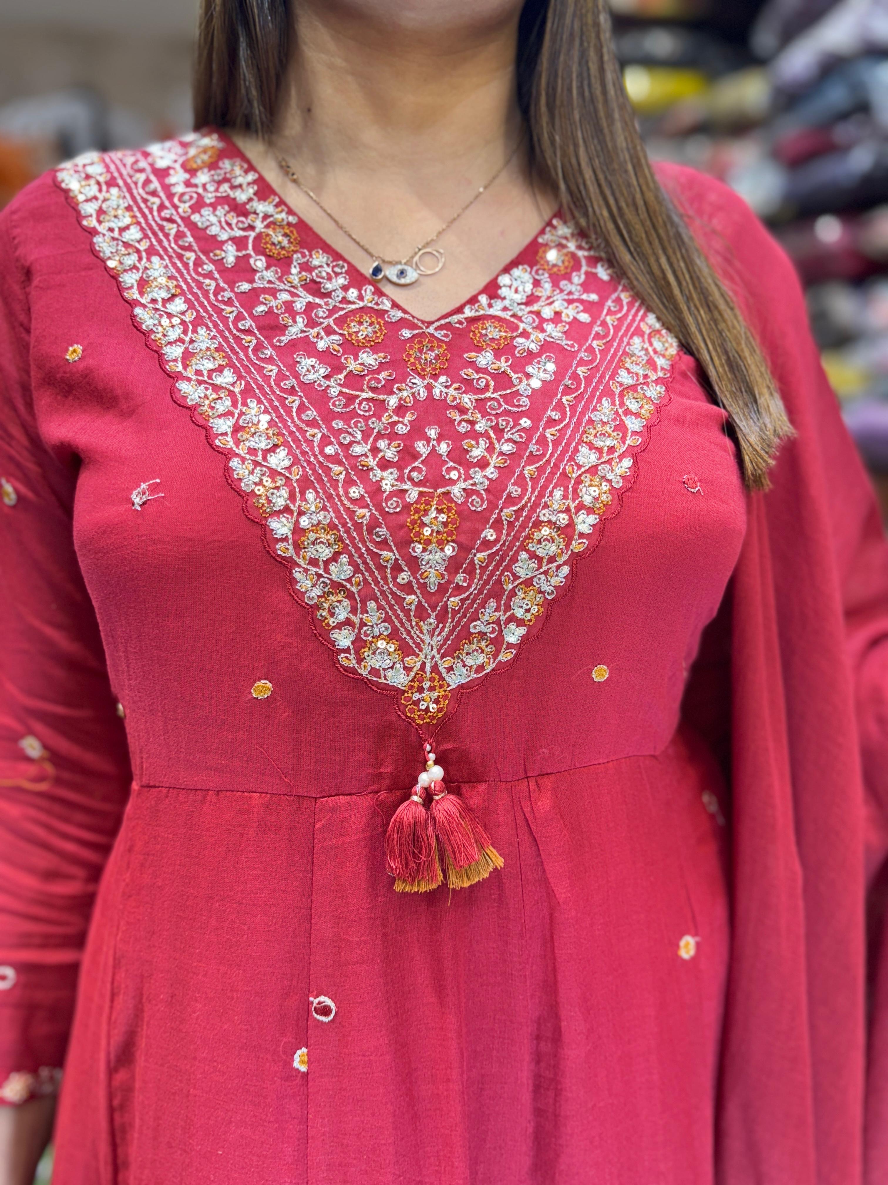Mull Cotton Red 3pc Suit