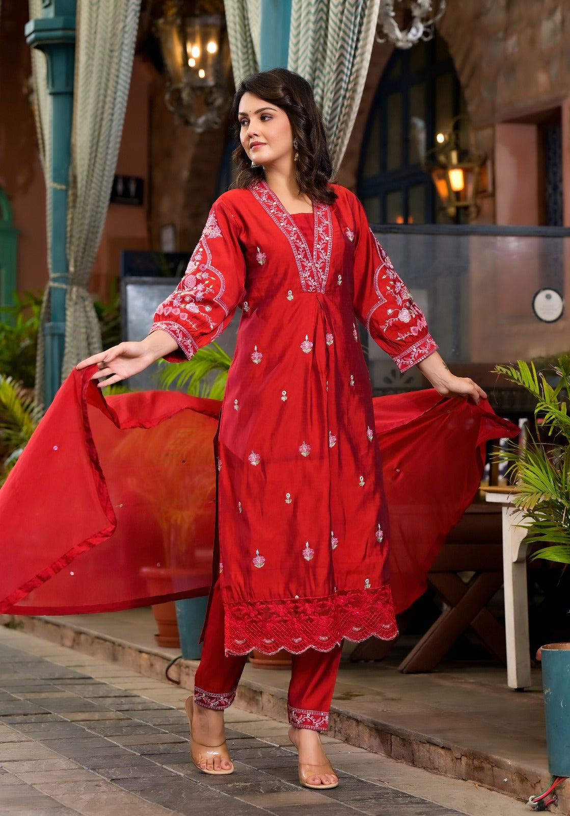 Cotton Silk Red 3pc Set