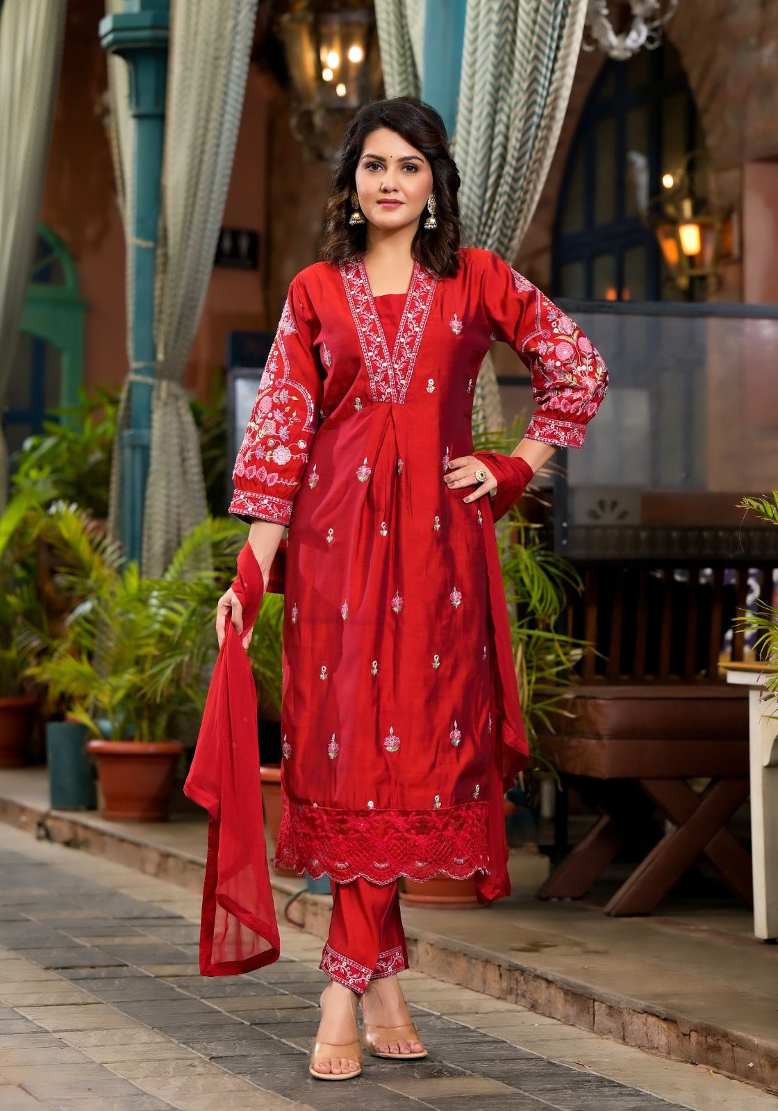 Cotton Silk Red 3pc Set