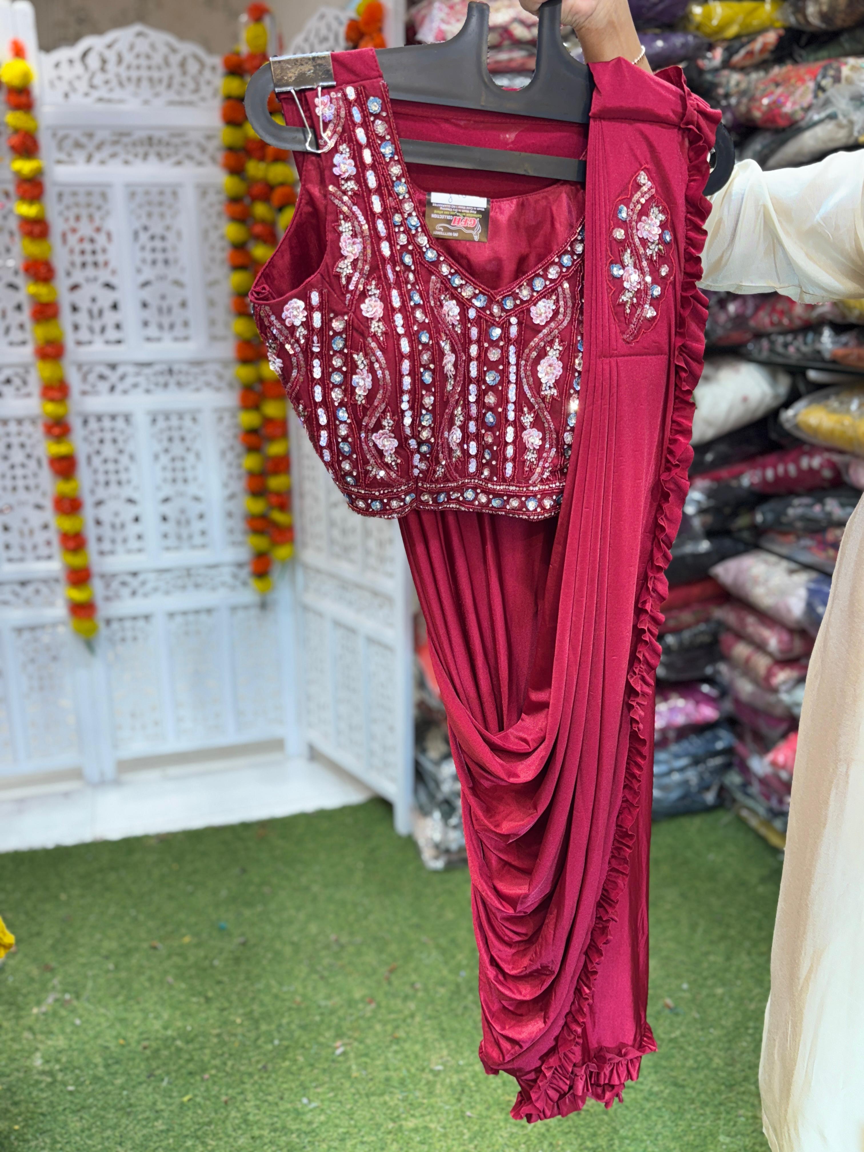 Ready To Wear Drep Saree Maroon
