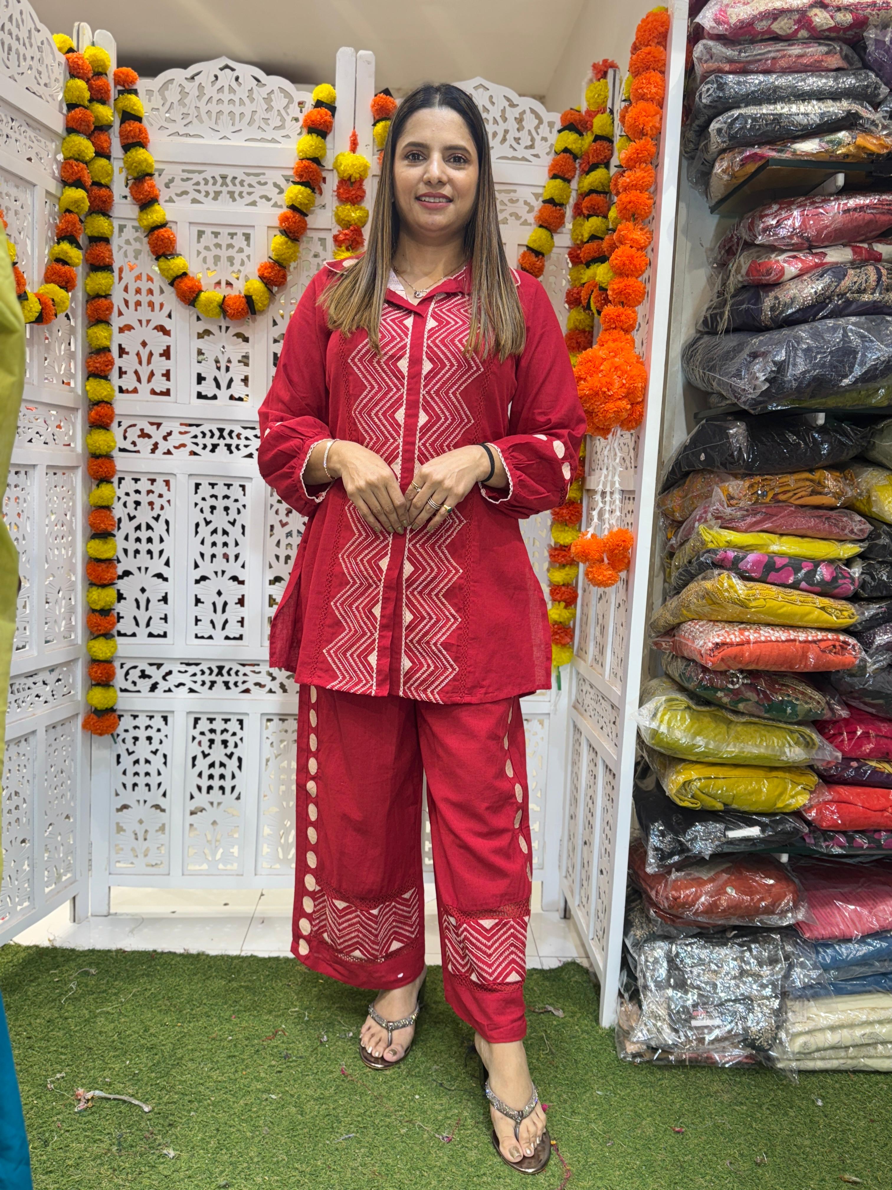 Linen Flex Cotton Red 2pc Set