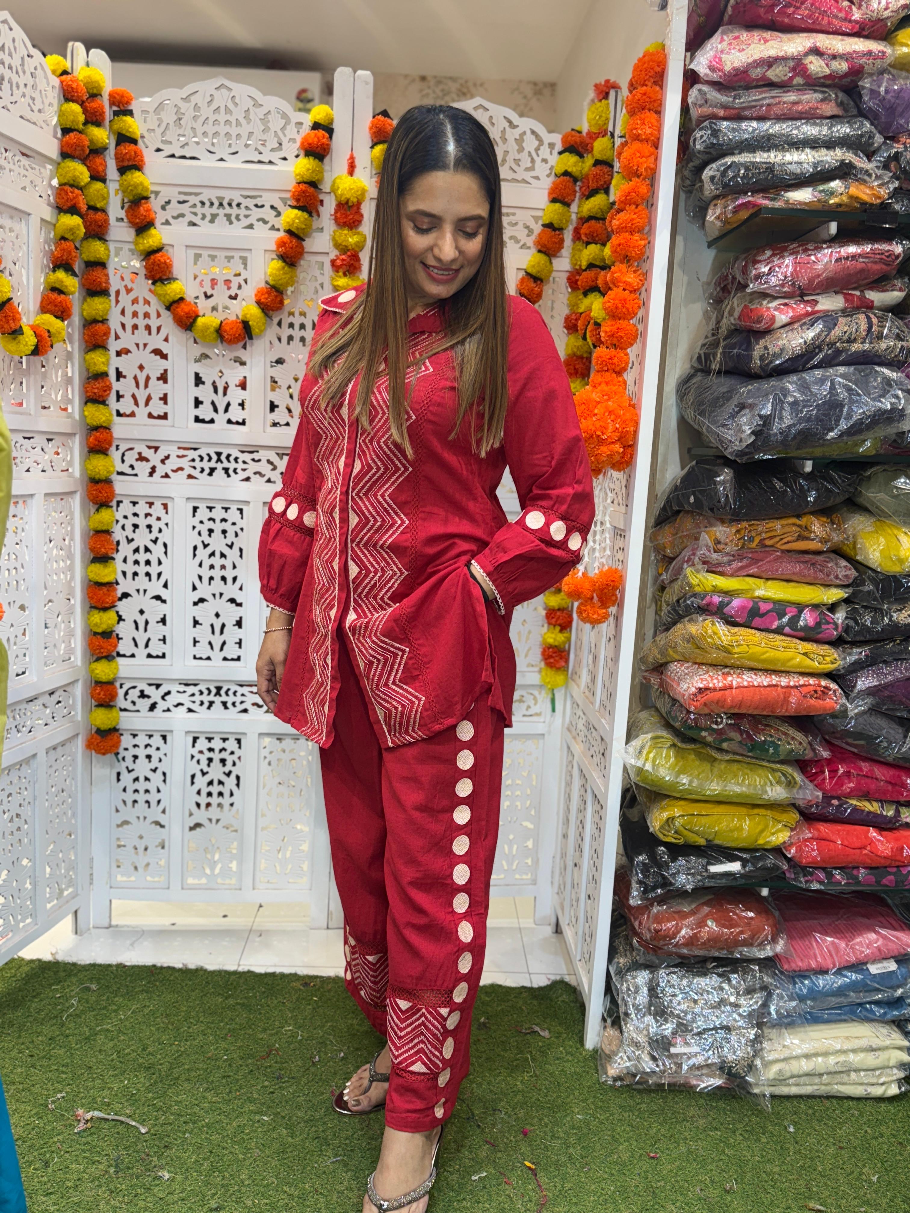 Linen Flex Cotton Red 2pc Set