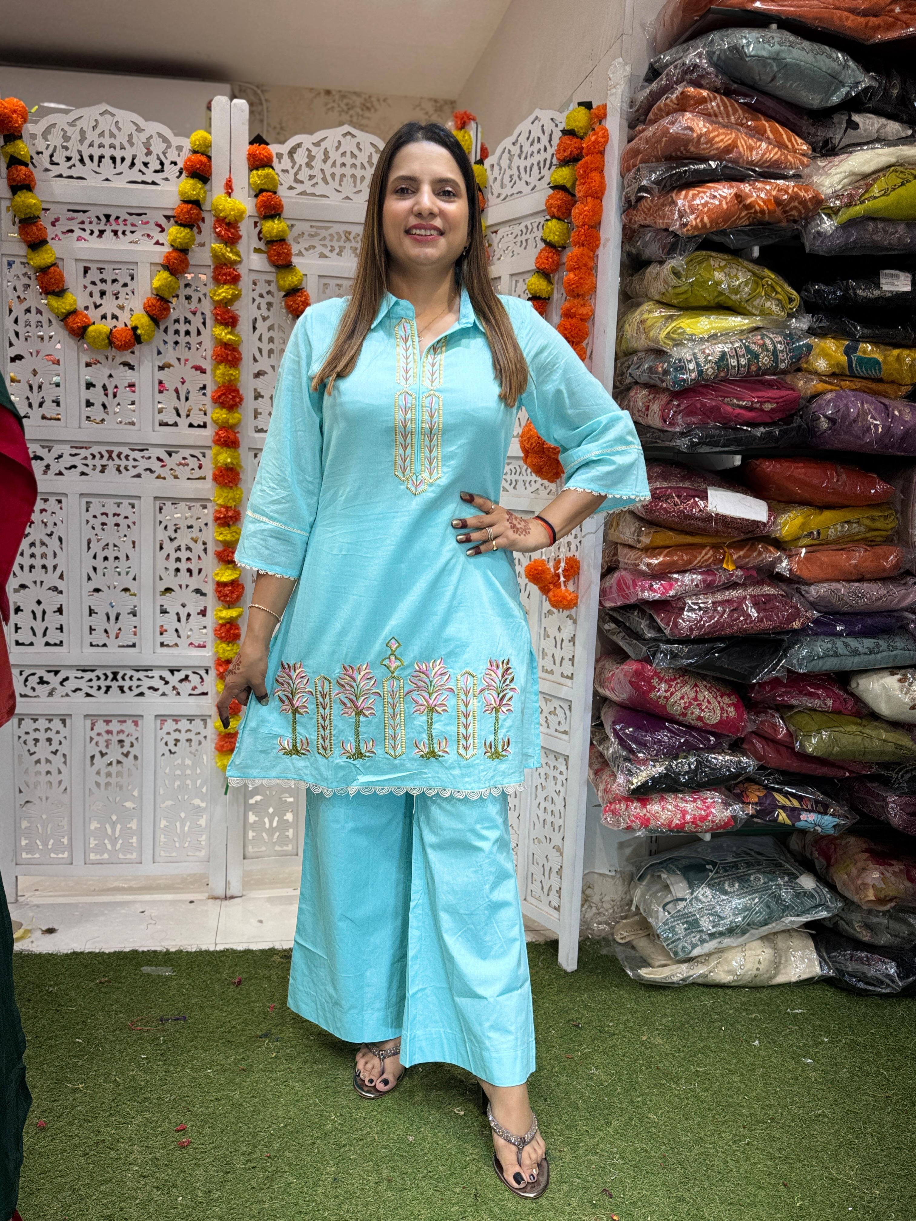 Mull Cotton Sky Blue 2pc Set