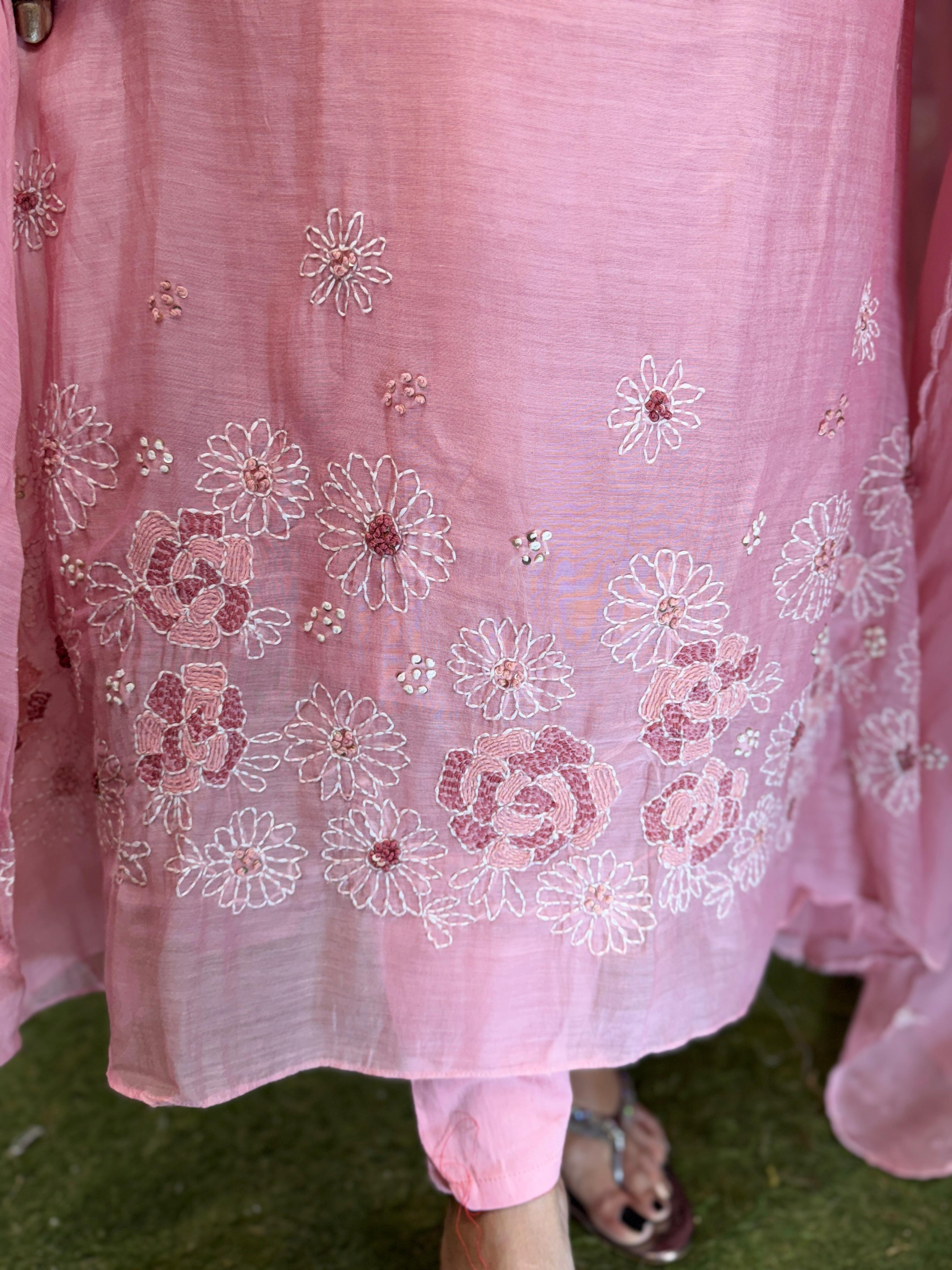 Banaras Mull Chanderi Baby Pink 3pc Set