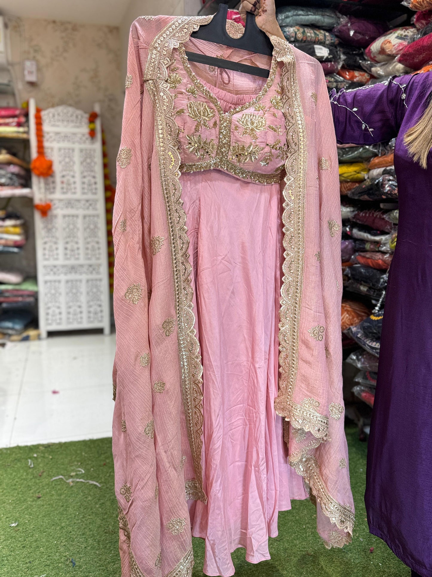 Pure Crush Tissue Lahenga Blush Pink Color