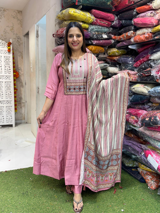 Cotton Silk Anarkali Light Pink 3pc Set