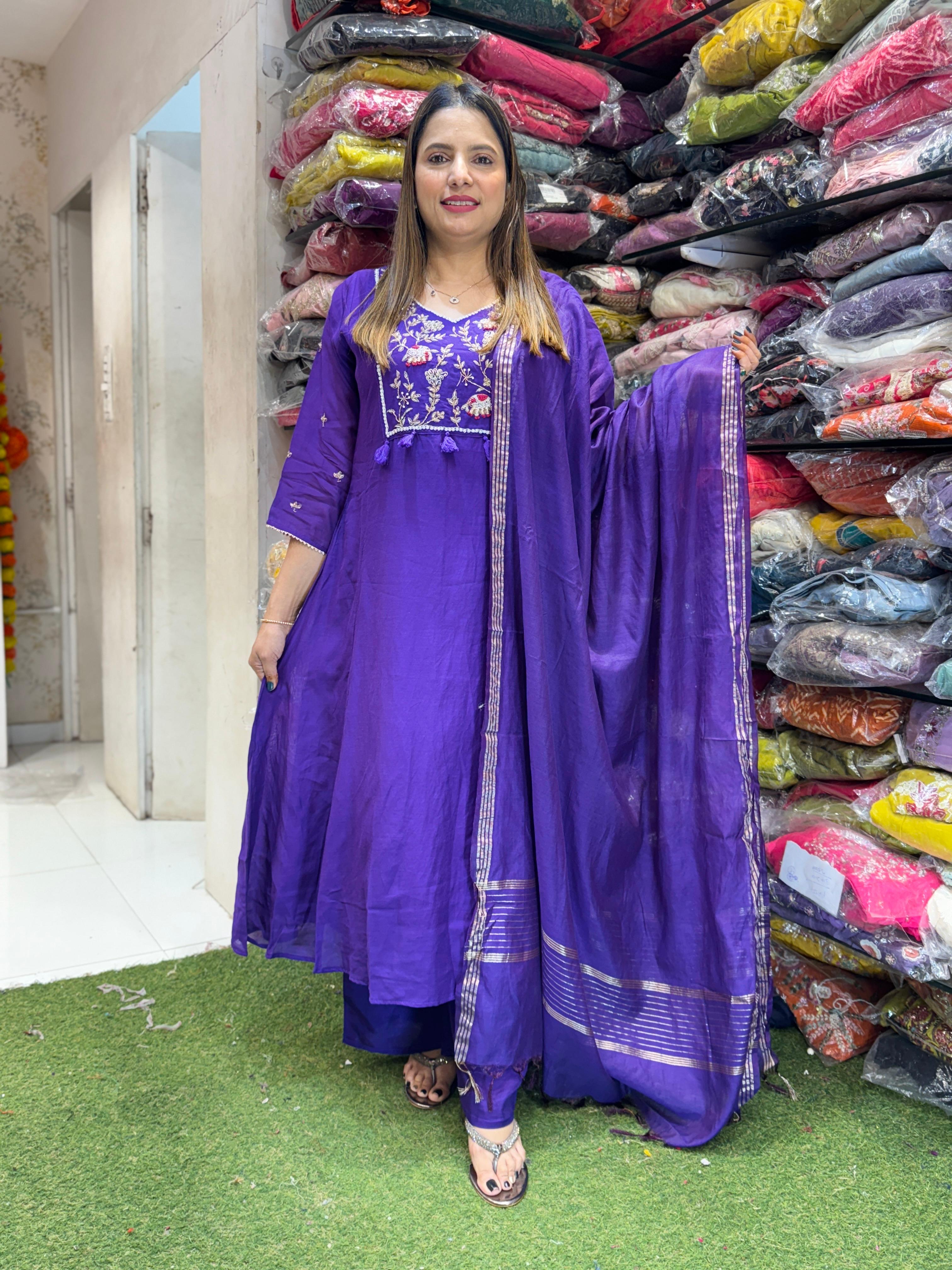 Banaras Mull Chanderi Purple 3pc Set