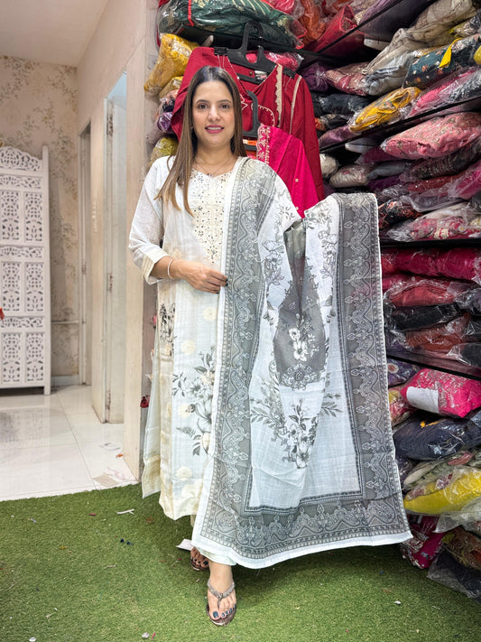 Linen Cotton Pastle Gray 3pc Set