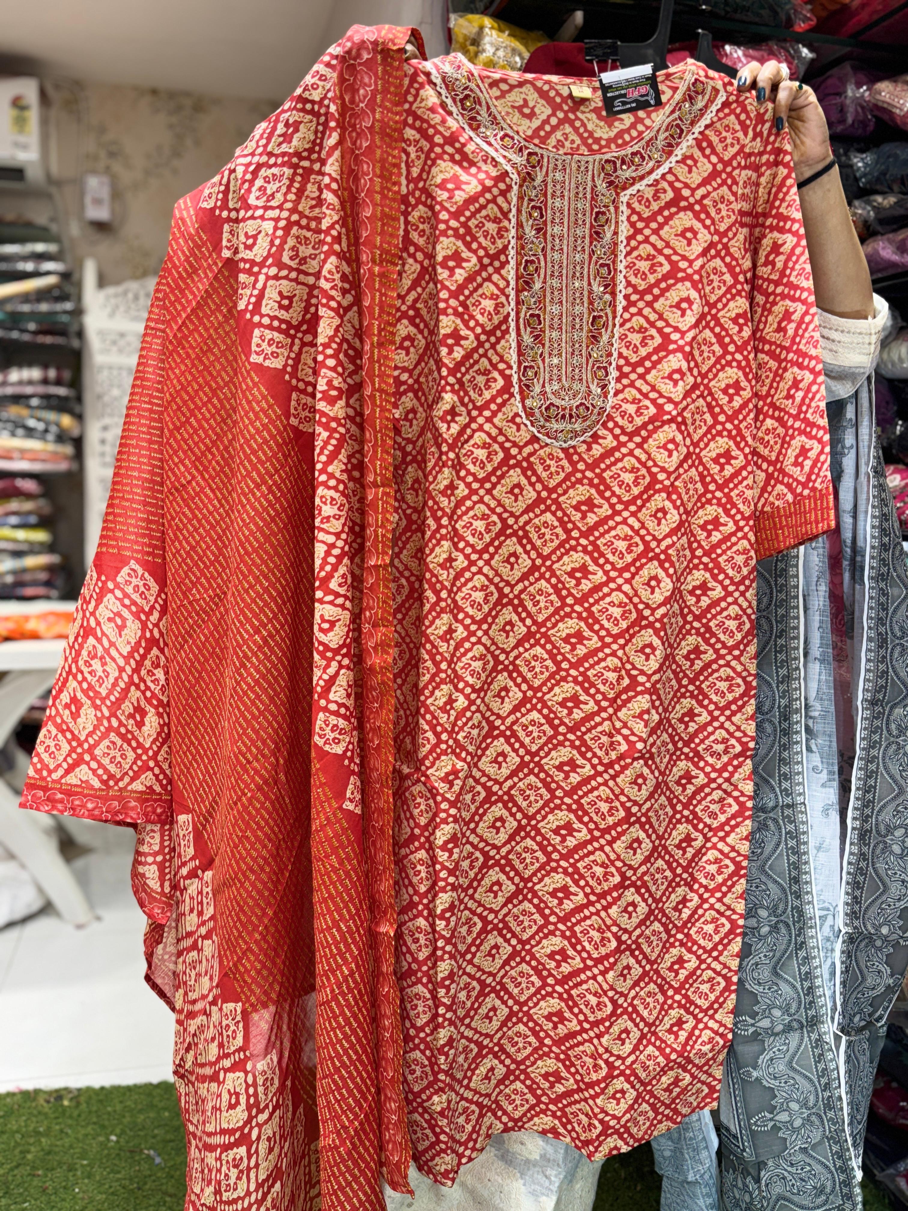 Bombay Cotton Thread Work 3pc Set Orange Color