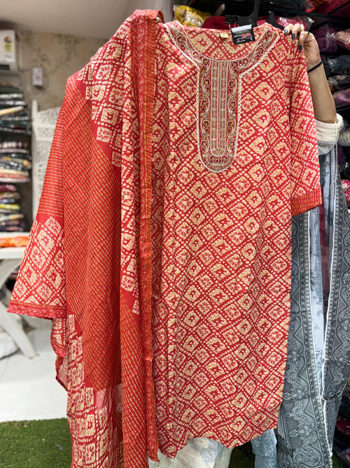 Bombay Cotton Thread Work 3pc Set Orange Color
