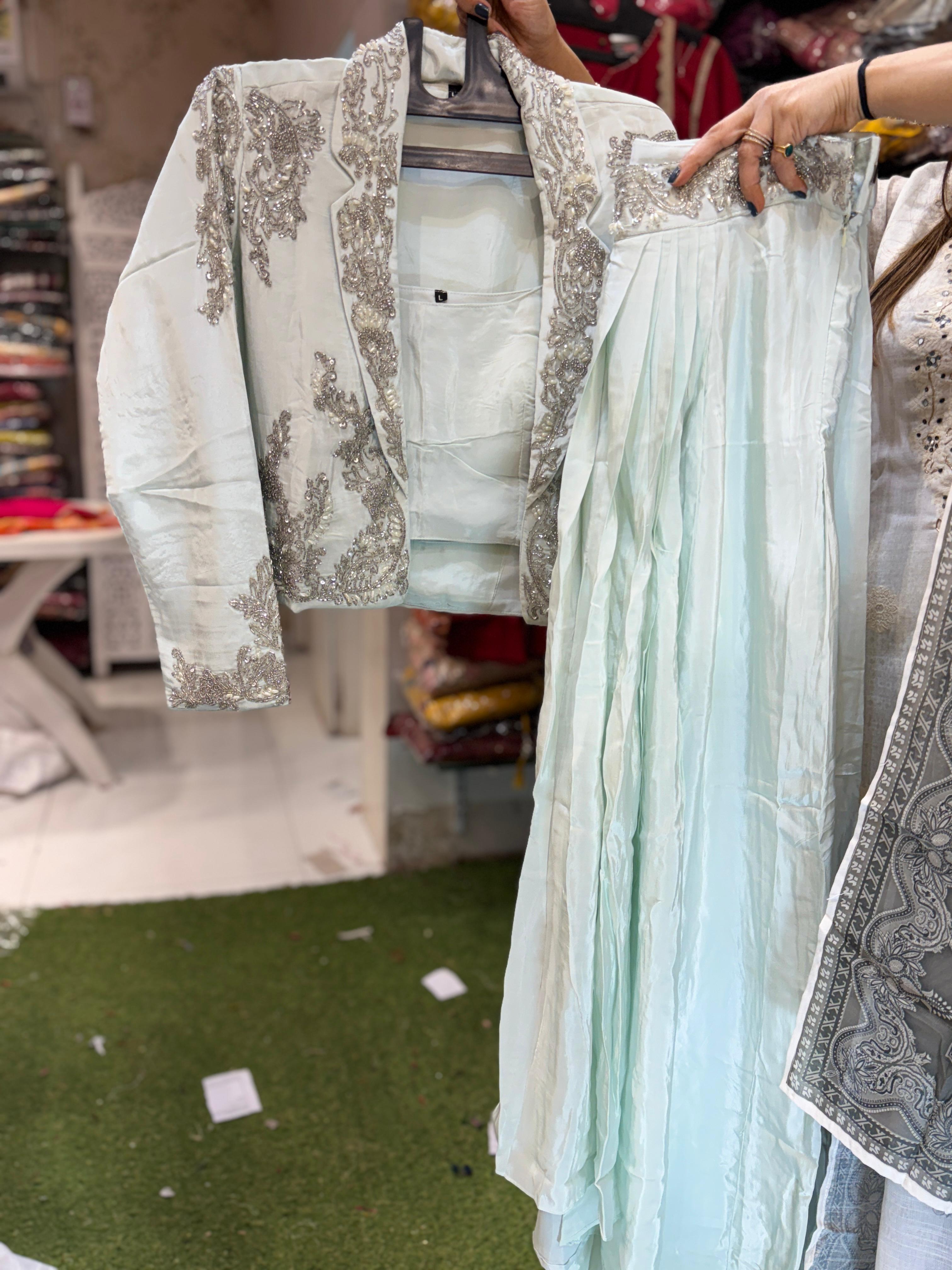 Pure Chinon Lahenga Sky Blue Color