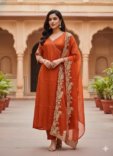Dola Silk Angrakha Orange 3pc Set