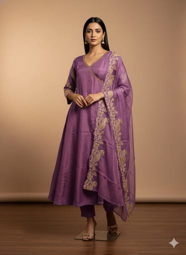 Dola Silk Angrakha Purple 3pc Set