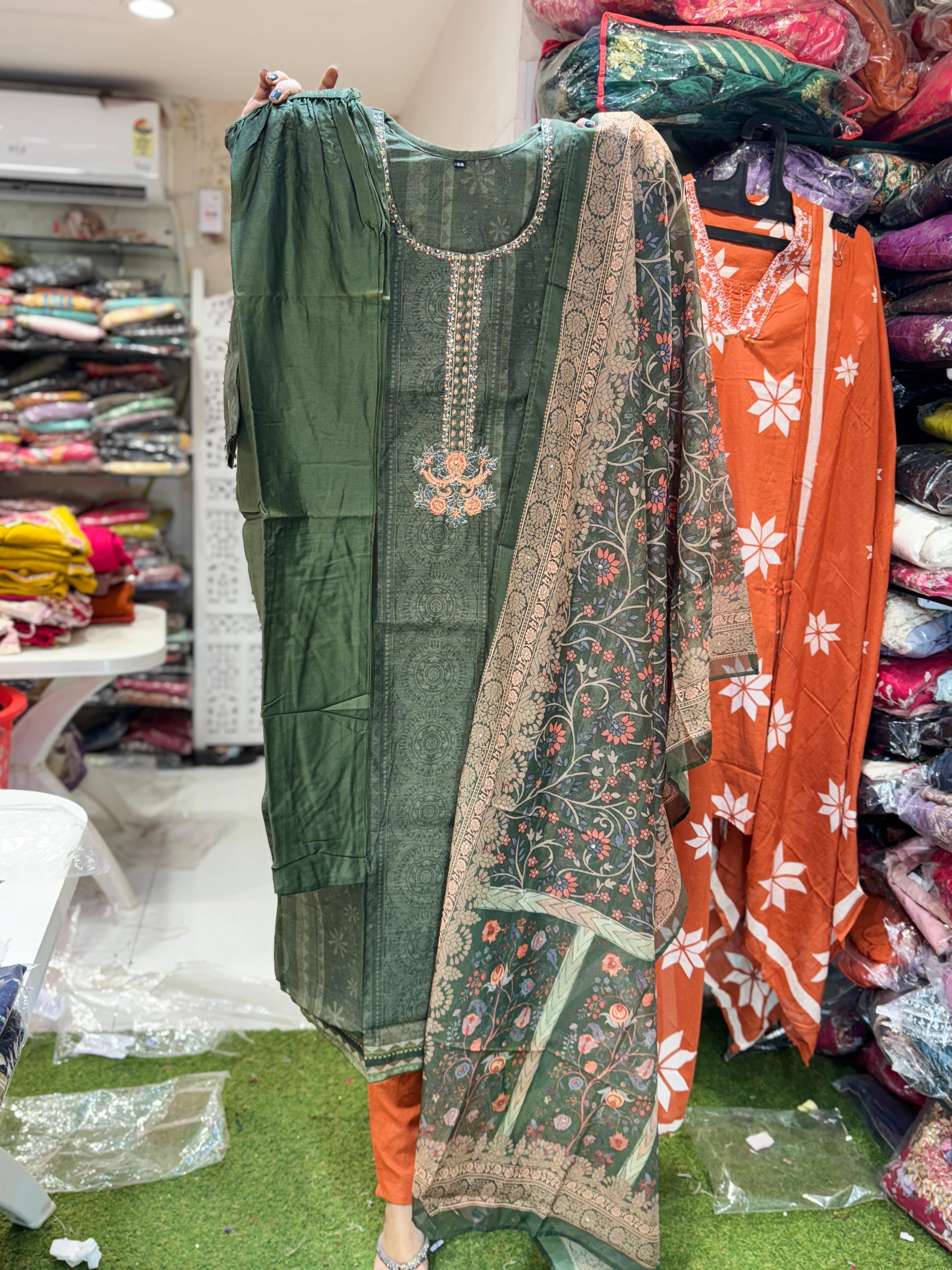 Maheshwari Silk Green 3pc Set