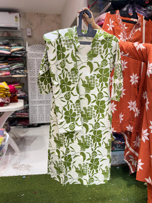 Flex Cotton Off White And Green 2pc Set